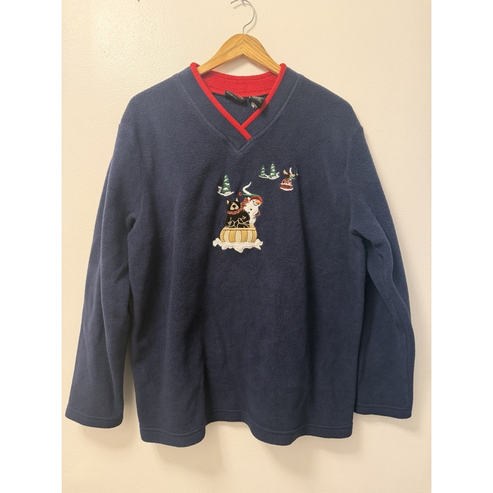 Vintage 90s C&B Sportswear Snowman Bear Blue Christmas Sweater Adult Large
